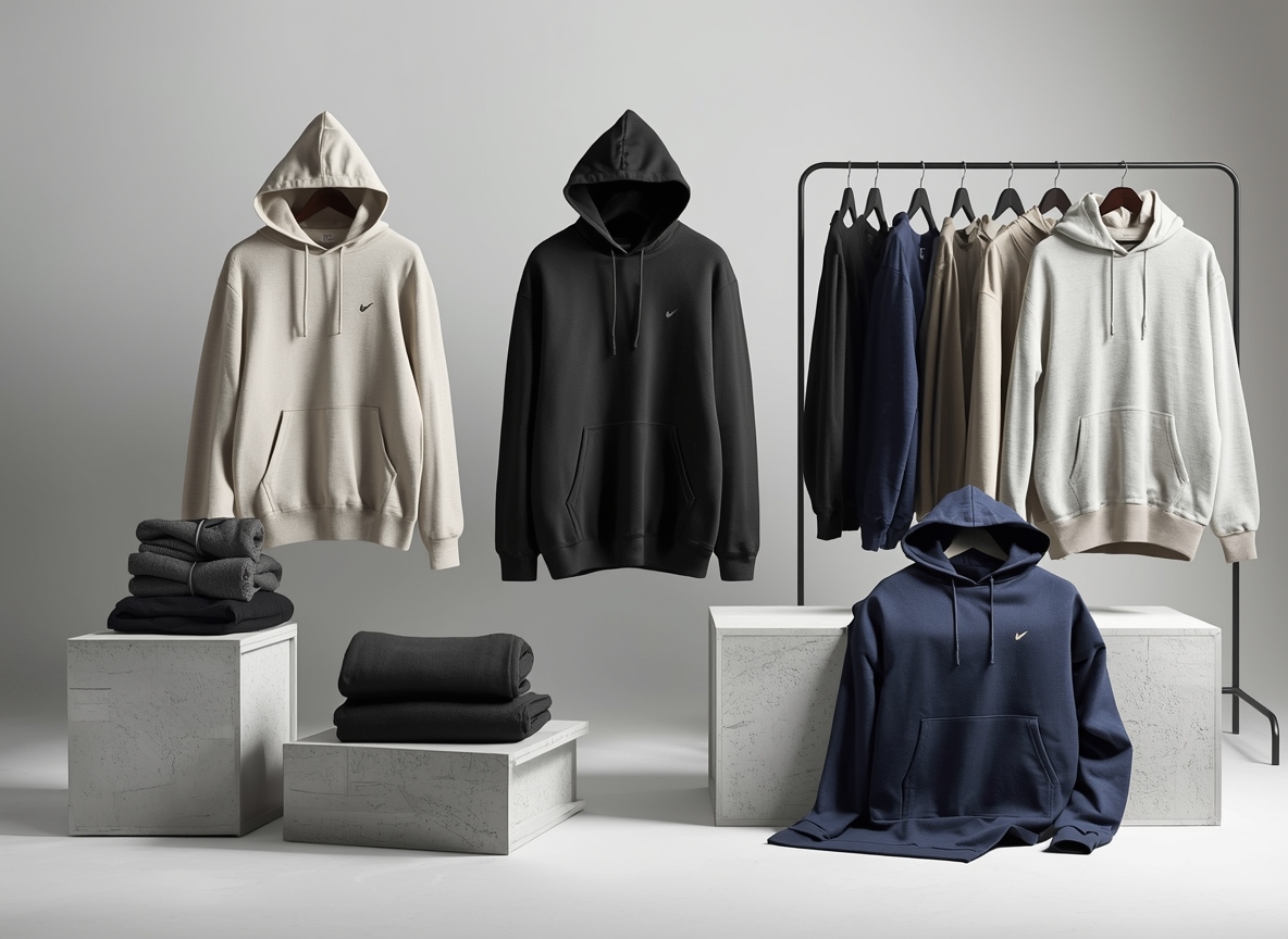 Oversize hoodie collection display showing premium fabric quality